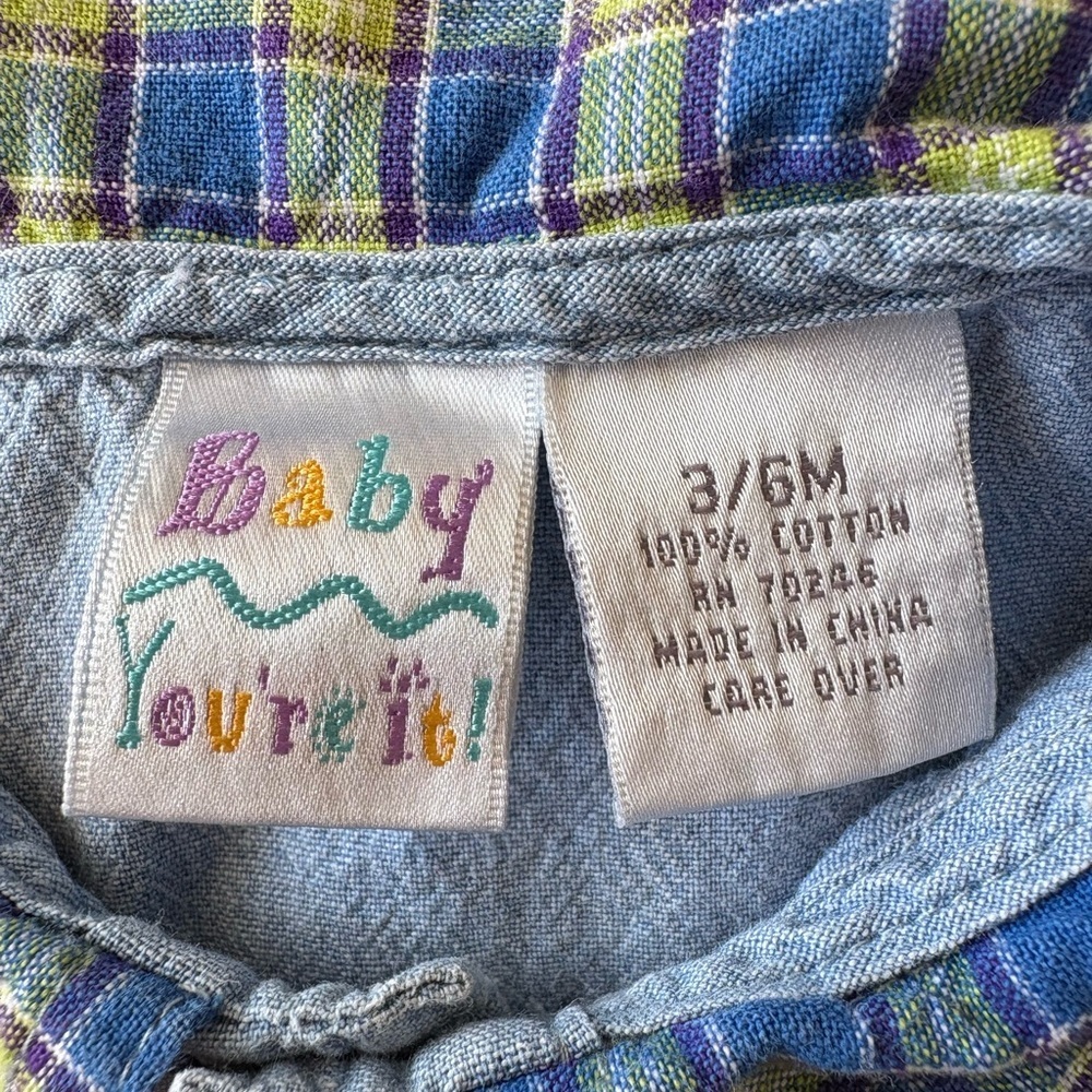 VTG Denim Collared Romper with Embroidered Bugs Size 3/6 Months - Picture 4 of 7